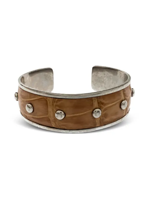 Tod's Vintage leather studded cuff bracelet Silver 197215