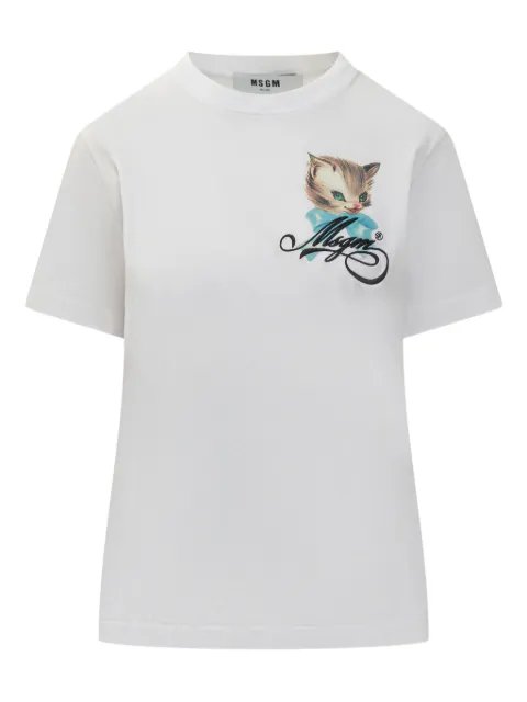 MSGM cat-print T-shirt White 3941MDM110SE257590