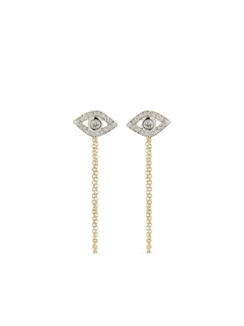Mateo 14k white gold diamond evil eye chain earrings Silver 14KTDIAMONDEVILEYESTUDSWITHCHAINDROP