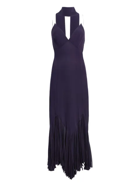 KHAITE Candita pleated V-neck slip midi dress Blue 5358338803