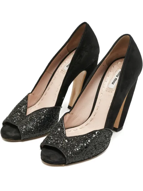 Miu Miu Pre-Owned Glitter Suede Pumps Black 1160021