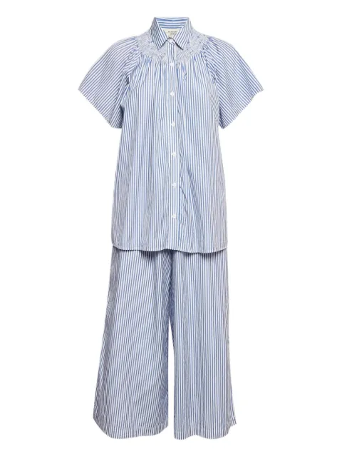 Weekend Max Mara 2024 striped cotton shirt and trousers set Blue 1155027