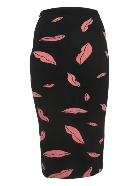 Diane Von Furstenberg Vintage lips-print straight skirt Black 909448