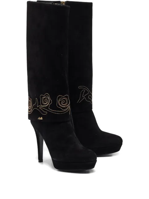 Loriblu 100mm suede rose-embroidered boots Black 1062477
