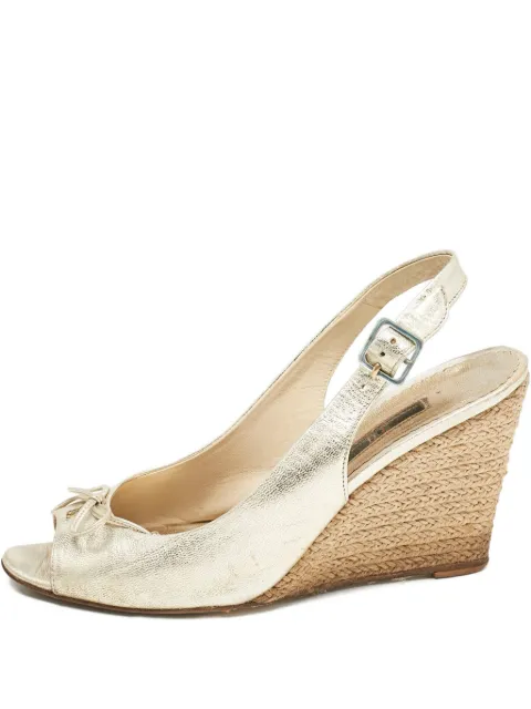 Carolina Herrera Vintage 2024 Bow Slingback Wedge Sandals Yellow 1155927