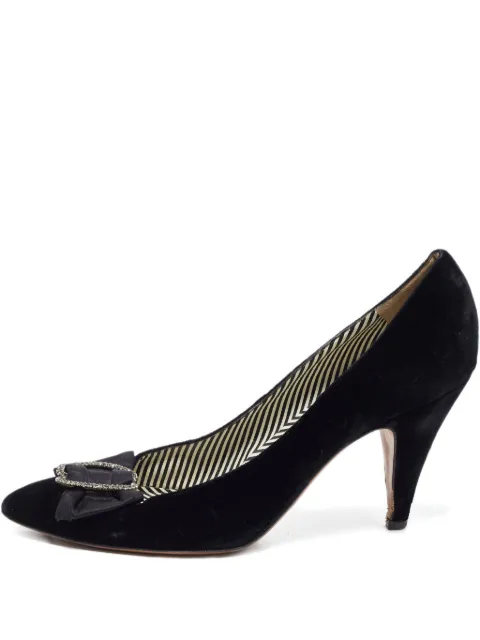 Moschino Pre-Owned 95mm velvet bow-detail pumps Black 833900