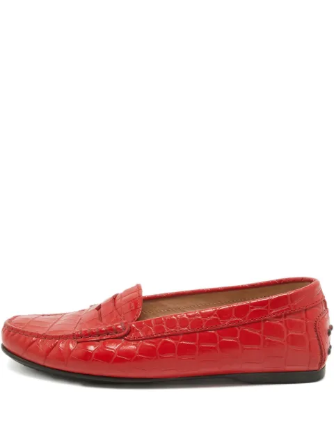 Tod's Vintage crocodile-embossed leather loafers Red 942154