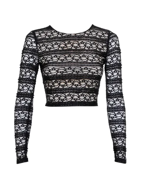 alice + olivia lace twist-detail long-sleeved T-shirt Black 424083