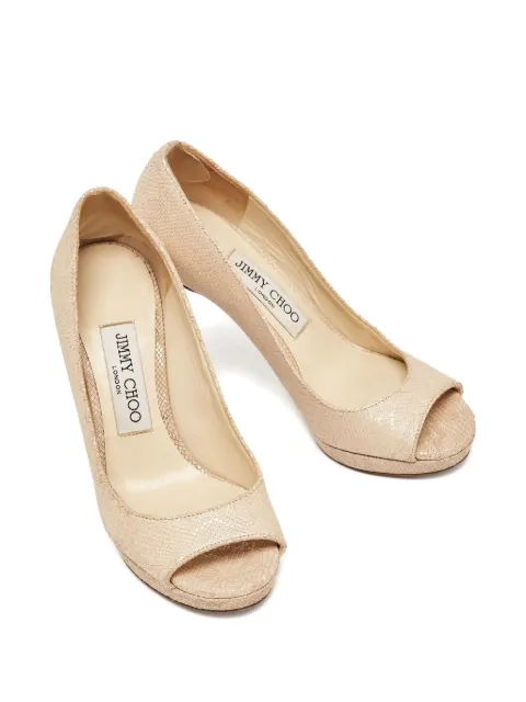 Jimmy Choo Pre-Owned 110mm snakeskin peep-toe pumps Neutrals 931694