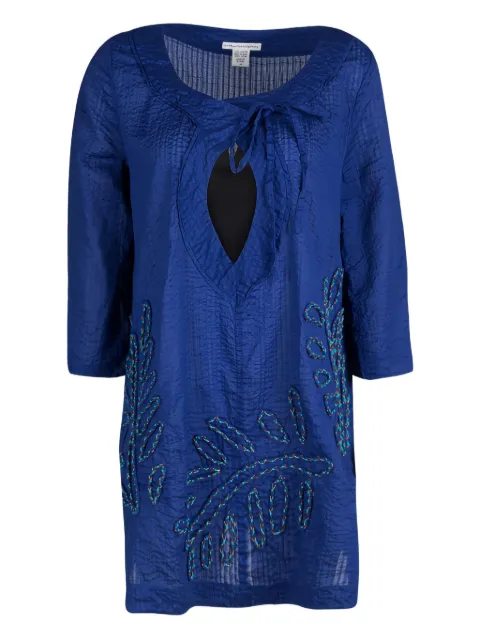 Diane Von Furstenberg Vintage leaf-embroidery drawstring top Blue 132621