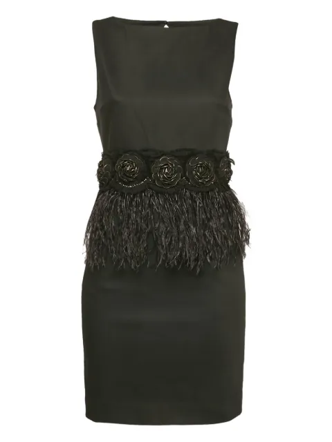 alice + olivia feather-trim rose-embellishment dress Black 1161705
