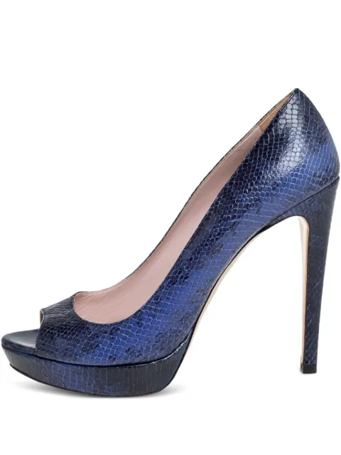 Miu Miu Pre-Owned 125mm python-skin peep-toe pumps Blue 399370
