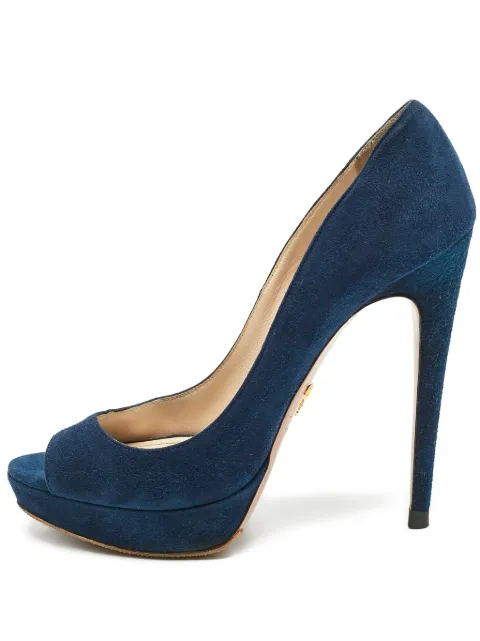 Prada Pre-Owned Suede Platform Heels Shoes Blue 1154593