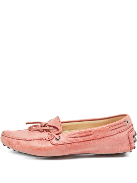 Tod's Vintage Leather Bow Loafers Shoes Pink 975088