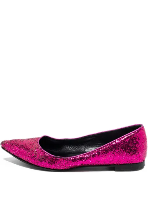 Saint Laurent Pre-Owned Glitter Pointed Toe Flats Pink 670864