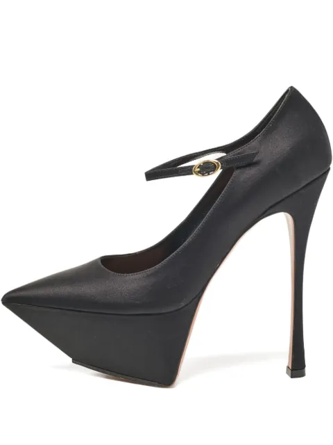 Amina Muaddi 160mm satin platform pumps Black 1073631