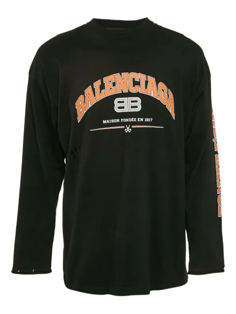 Balenciaga Pre-Owned logo distressed longsleeved top Black 1131101
