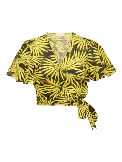 Diane Von Furstenberg Vintage 2024 palm-print wrap top Black 1151199