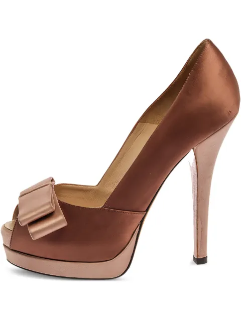 Fendi Pre-Owned 145mm satin Bow heeled pumps Brown 356746