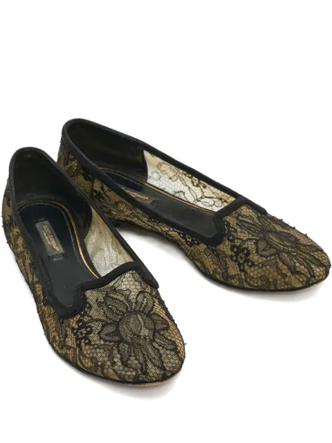 Dolce & Gabbana Pre-Owned Lace Mesh Flats Black 1154403