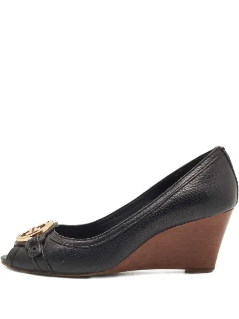 Tory Burch 2024 Leather Wedge Peeptoe Shoes Black 823774