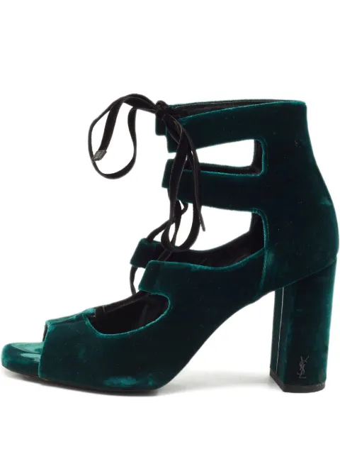 Saint Laurent Pre-Owned 90mm Loulou velvet lace-Up pumps Green 1145376