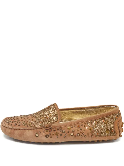 Tod's Vintage embellished suede loafers Brown 1154078