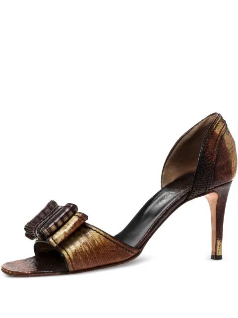 Valentino Garavani Pre-Owned 80mm D'Orsay lizard-leather bow sandals Brown 229926