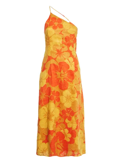 Faithfull one-shoulder floral-print midi dress Yellow 1135077