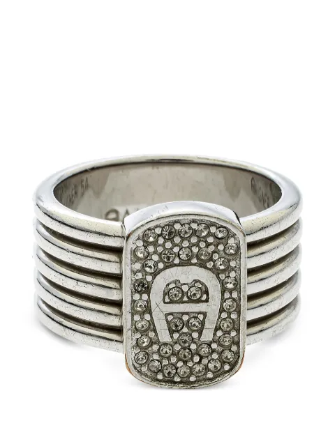 Aigner Vintage crystal logo band ring Silver 141468
