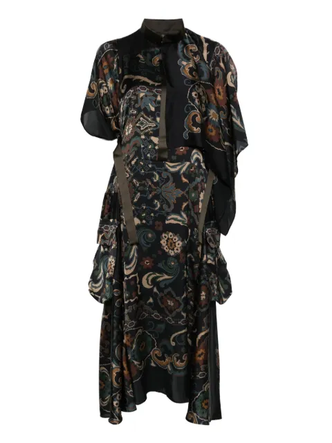 sacai paisley-print layered midi dress Black 2507978