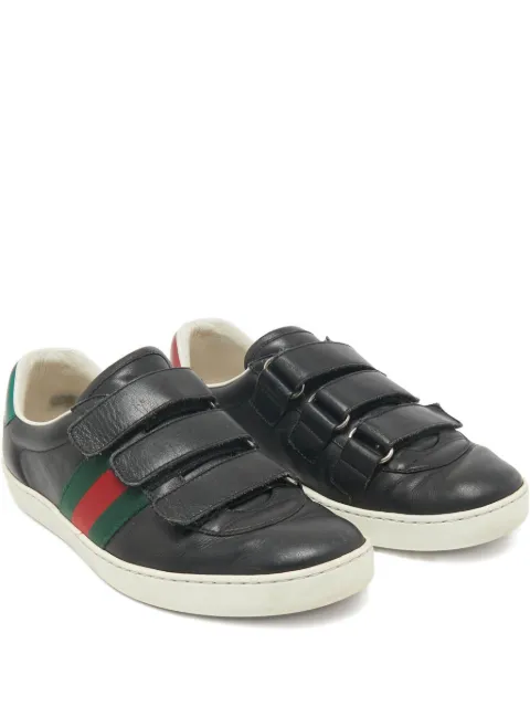 Gucci Pre-Owned Leather Web Strap Shoes Black 1162333