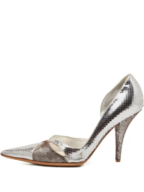 Christian Dior Pre-Owned Python Embossed Glitter Pumps Silver 1117365