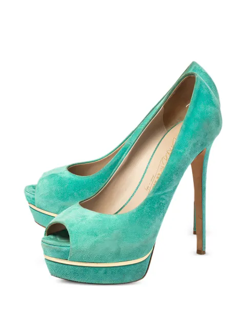 Le Silla 2024 suede platform peep-toe pumps Green 474339