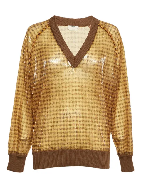 Fendi Pre-Owned sequin gingham-pattern sweatshirt Yellow 1161196