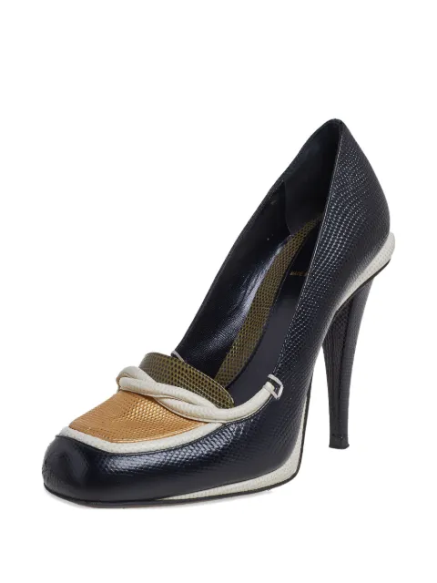 Fendi Pre-Owned Lizard Embossed Leather Pumps Black 402479