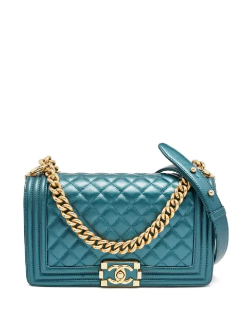 CHANEL Pre-Owned 2011 Boy flap quilted leather shoulder bag Green 1156471