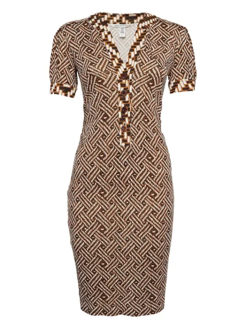 Diane Von Furstenberg Vintage geometric-print silk mini dress Brown 1038126