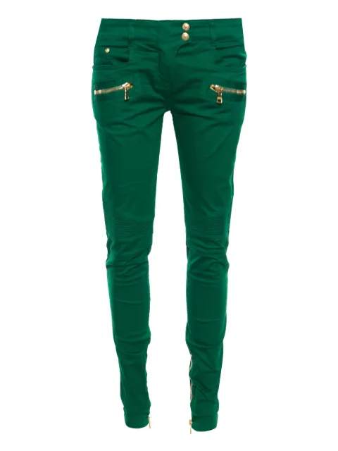 Balmain Pre-Owned zip-detail cotton trousers Green 156162