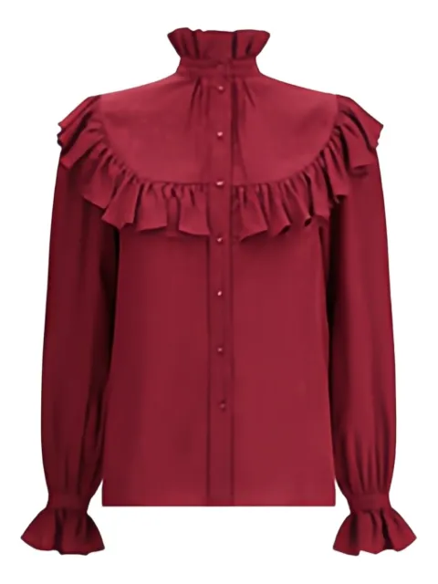 Saint Laurent stand-collar ruffled blouse Red 831783Y4K35
