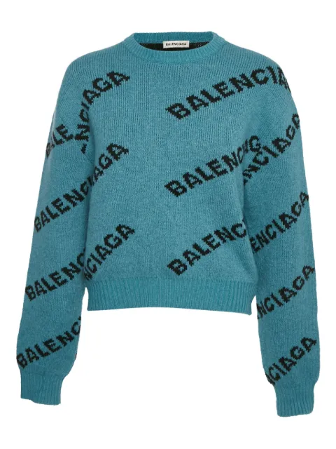 Balenciaga Pre-Owned logo-pattern wool sweater Blue 1144108