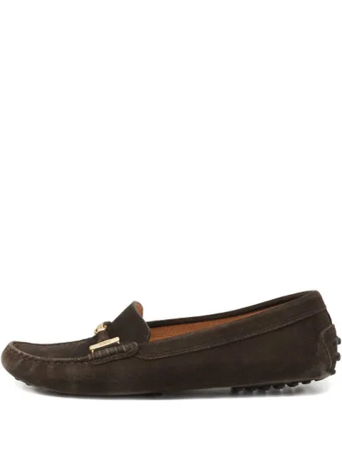 Tod's Vintage Suede Gold Accent Loafers Brown 645805