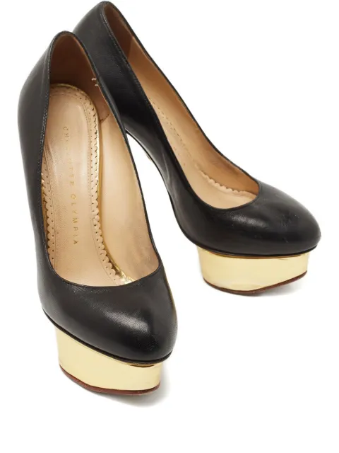 Charlotte Olympia 2023 Leather Gold Platform Pumps Black 787118