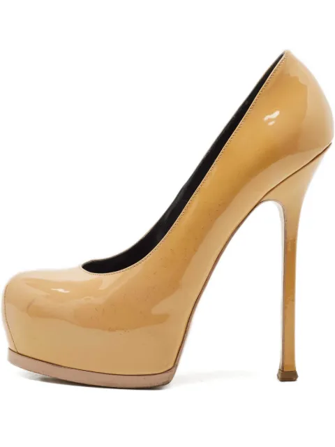 Saint Laurent Pre-Owned 150mm Tribtoo patent leather pumps Neutrals 1162465