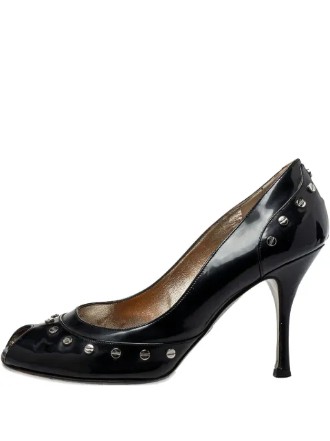 Dolce & Gabbana Pre-Owned patent leather studded peep-toe pumps Black 403197