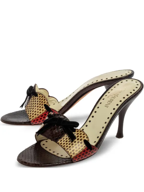 Saint Laurent Pre-Owned 95mm snakeskin bow sandals Neutrals 396589