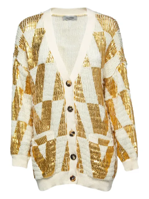 Valentino Garavani Pre-Owned ribbed sequin cardigan White 759996