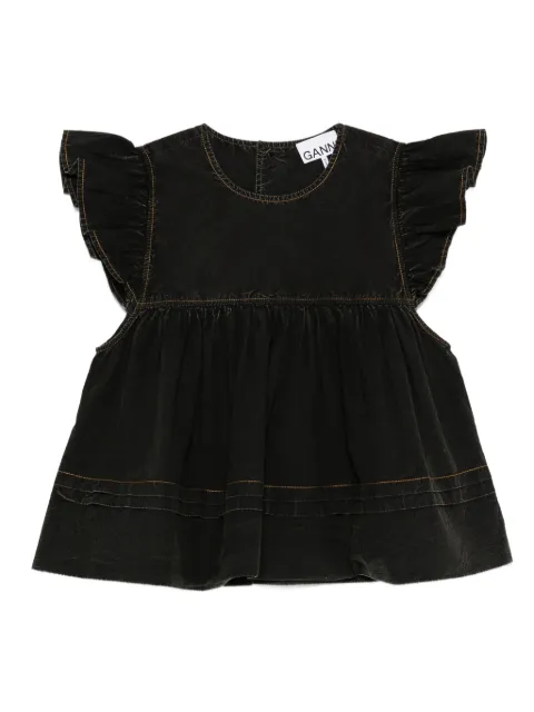 GANNI ruffled-trim smock top Black W0587