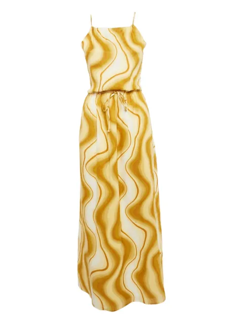 Faithfull wave-print linen dress Yellow 1131933