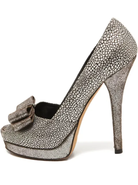Fendi Pre-Owned 140mm brocade-leather bow pumps Silver 777454